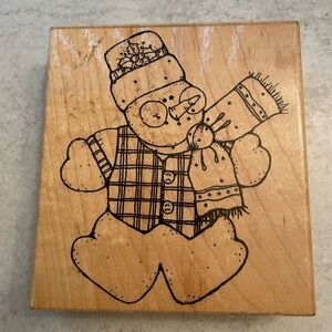 Joyful Snowman Wooden Rubber Ink Stamp DOTS Craft Scrapbook Christmas Large New